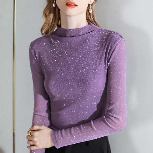 women's t-shirt half turtleneck female long sleeve t shirt bright silk mesh elegant slimming fit ladies korean style y1703a1, White
women's t-shirt half turtleneck female long sleeve t shirt bright silk mesh elegant slimming fit ladies korean style y1703a1, White