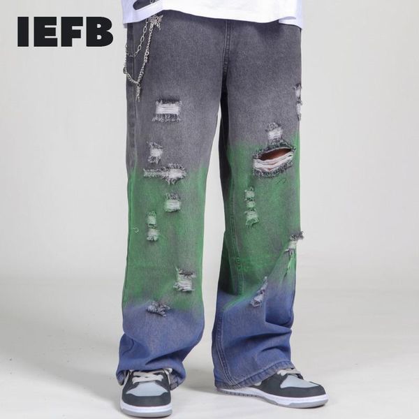 iefb / men's wear hole loose gradient straight jeans men's streetwsear color block patchwork wide leg denim trousers 9y4177, Blue
iefb / men's wear hole loose gradient straight jeans men's streetwsear color block patchwork wide leg denim trousers 9y4177, Blue