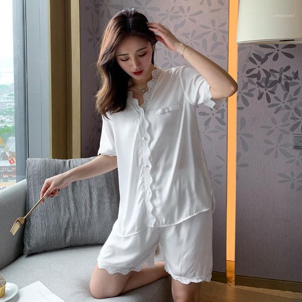 summer white satin pajamas set 2 pcs shirt&short women short sleeve sleepwear pijamas suit casual soft summer nightwear homewear1, Black;brown
summer white satin pajamas set 2 pcs shirt&short women short sleeve sleepwear pijamas suit casual soft summer nightwear homewear1, Black;brown
