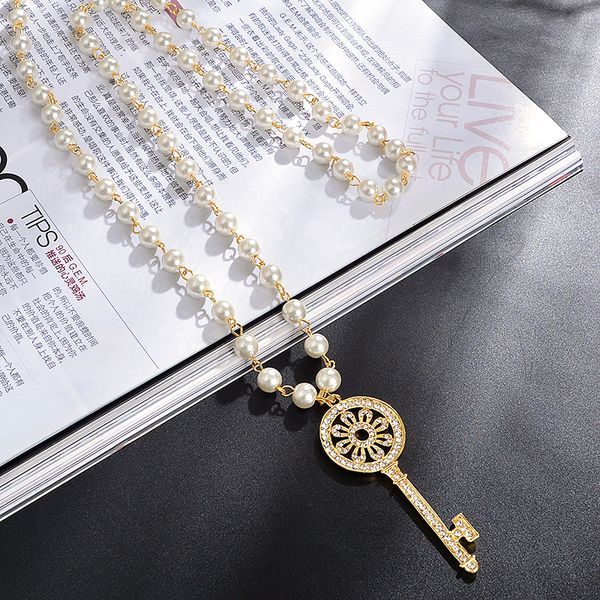 necklace women long fashion versatile pearl key diamond pendant decorative sweater chain korean accessories, Silver
necklace women long fashion versatile pearl key diamond pendant decorative sweater chain korean accessories, Silver