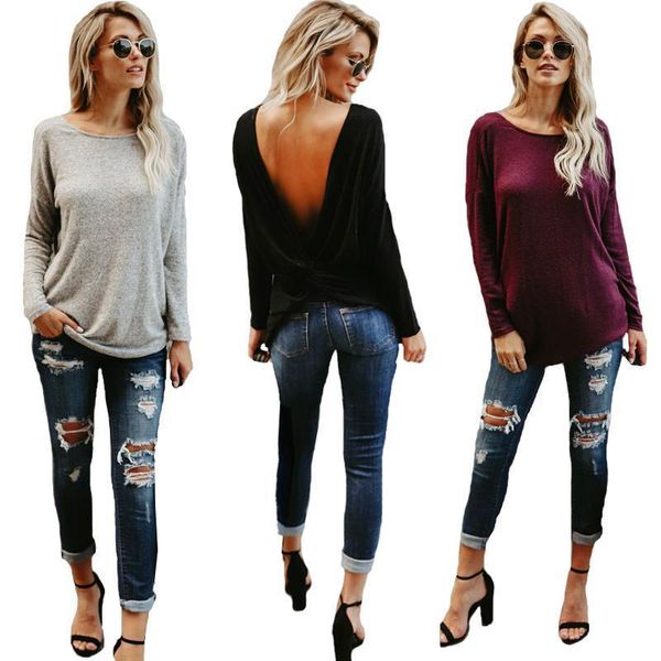 2021 autumn women open back long sleeve blouse backless twist pullover loose casual fashion street trendy color shirt, White;black
2021 autumn women open back long sleeve blouse backless twist pullover loose casual fashion street trendy color shirt, White;black