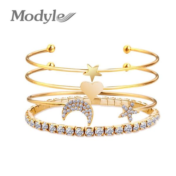 link, chain modyle fashion jewelry gold color 4pcs/set love heart moon star crystal bracelet party set gifts, Black
link, chain modyle fashion jewelry gold color 4pcs/set love heart moon star crystal bracelet party set gifts, Black