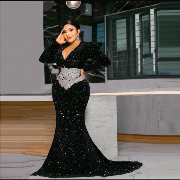 black sequined plus size evening dresses beaded appliques v neck long sleeve mermaid aso ebi prom dress sweep train, Black;red
black sequined plus size evening dresses beaded appliques v neck long sleeve mermaid aso ebi prom dress sweep train, Black;red