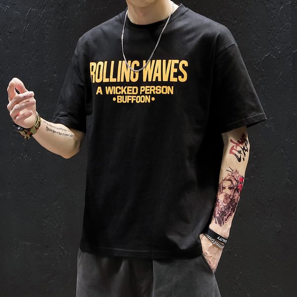 2021 new men harajuku black t shirt japanese waves printed tshirt korean style streetwear hip hop cltj, White;black
2021 new men harajuku black t shirt japanese waves printed tshirt korean style streetwear hip hop cltj, White;black