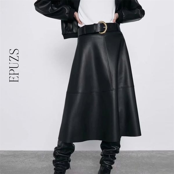 vintage belt pu leather skirts womens high waist midi skirt streetwear casual office pleated black skirt full winter y200326
vintage belt pu leather skirts womens high waist midi skirt streetwear casual office pleated black skirt full winter y200326