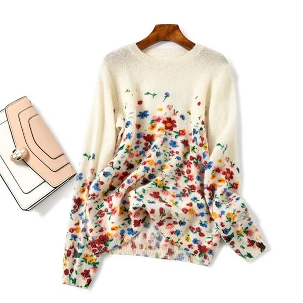 floral print sweater women's o-neck mohair long sleeve vintage autumn female knit lj201112, White;black
floral print sweater women's o-neck mohair long sleeve vintage autumn female knit lj201112, White;black