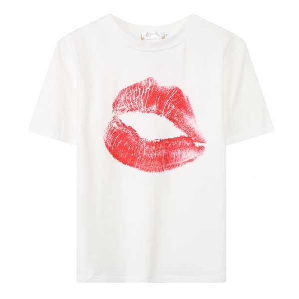 red lips print slim fit short sleeve personalized men's and women's t-shirt, White;black
red lips print slim fit short sleeve personalized men's and women's t-shirt, White;black