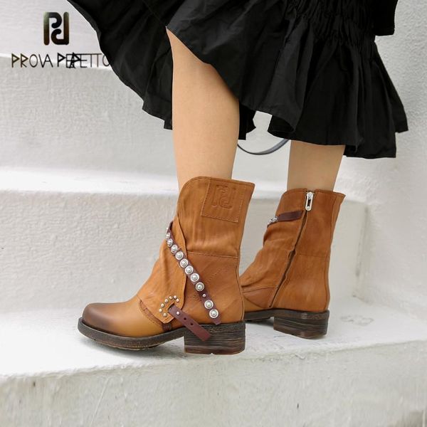 boots prova perfetto genuine leather rivet women's mid-calf leisure mixed colors buckle strap square toe zipper-sid lady, Black
boots prova perfetto genuine leather rivet women's mid-calf leisure mixed colors buckle strap square toe zipper-sid lady, Black