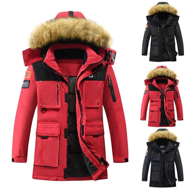 men's cotton padded jacket with fur collar and hat, Black
