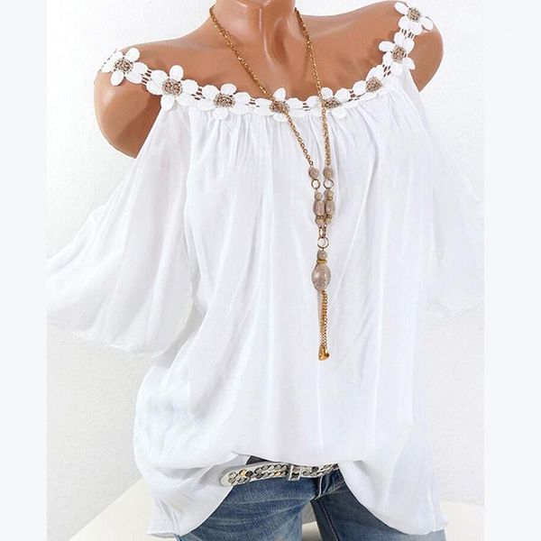women's blouses & shirts casual lace blouse summer off shoulder short sleeve shirt female flare loose plus size1, White
women's blouses & shirts casual lace blouse summer off shoulder short sleeve shirt female flare loose plus size1, White