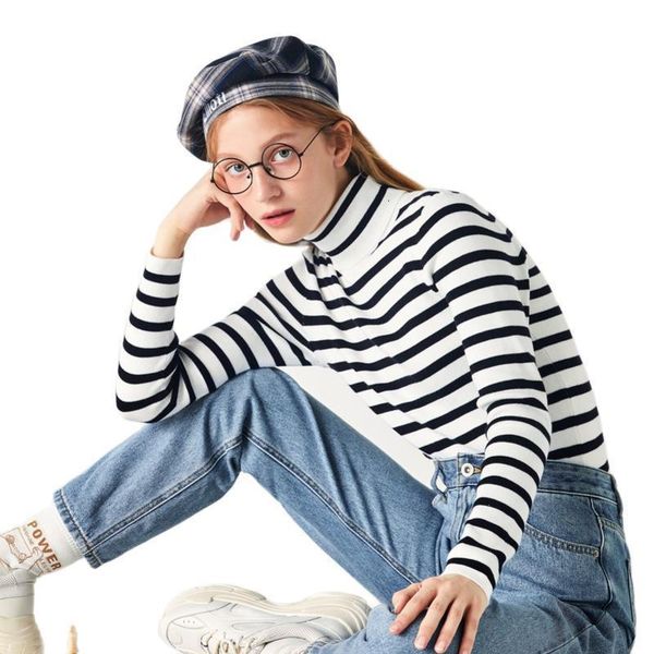 high collar sweater women 2021 winter new contrast color striped lazy wind knitted striped sweater trend black pullover, White;black 
high collar sweater women 2021 winter new contrast color striped lazy wind knitted striped sweater trend black pullover, White;black