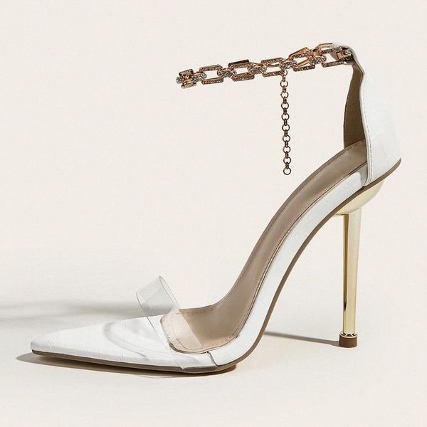 Fashion PVC Women Shoes Metal Decoratio Bling Chain Crystal Pointed Toe Sweet High Heels Ladies Sandals 2021 NEW Summer #n63H
Fashion PVC Women Shoes Metal Decoratio Bling Chain Crystal Pointed Toe Sweet High Heels Ladies Sandals 2021 NEW Summer #n63H
