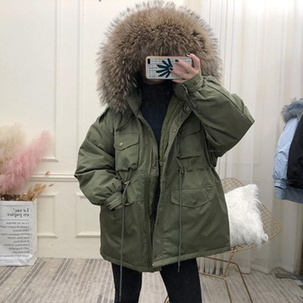 white duck down coat women winter jackets large natural raccoon fur hooded parkas female sash tie up warm snow outwear1, Black
white duck down coat women winter jackets large natural raccoon fur hooded parkas female sash tie up warm snow outwear1, Black