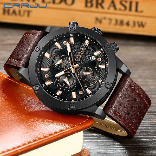 crrju fashion watch men new design chronograph big face quartz wristwatches men's outdoor sports leather watches orologio uomo, Slivery;brown
crrju fashion watch men new design chronograph big face quartz wristwatches men's outdoor sports leather watches orologio uomo, Slivery;brown