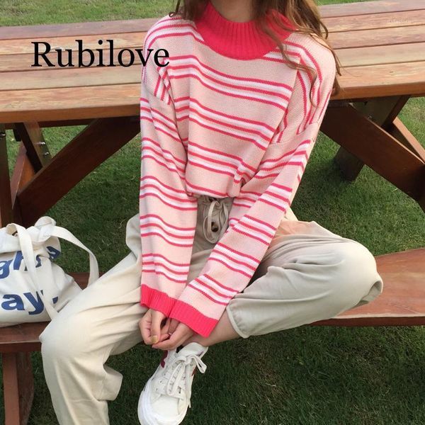 rubilove autumn and winter women's new korean version of loose long-sleeved sweater shirt semi-high collar collar short striped1, White;black
rubilove autumn and winter women's new korean version of loose long-sleeved sweater shirt semi-high collar collar short striped1, White;black