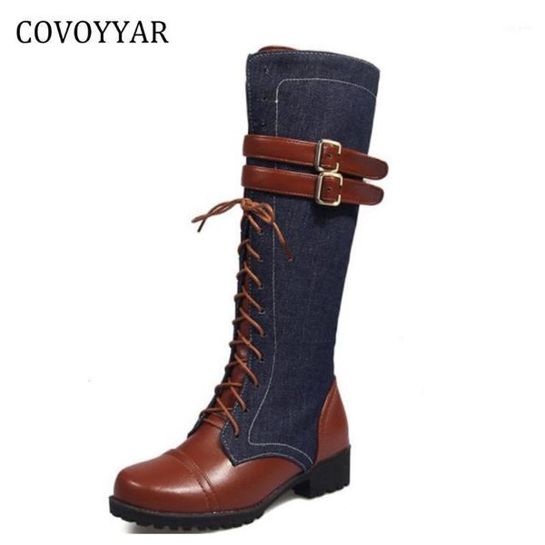 covoyyar 2020 double buckle women knee high boots lace up denim ladies riding boots winter jean women's shoes wbs3751, Black
covoyyar 2020 double buckle women knee high boots lace up denim ladies riding boots winter jean women's shoes wbs3751, Black