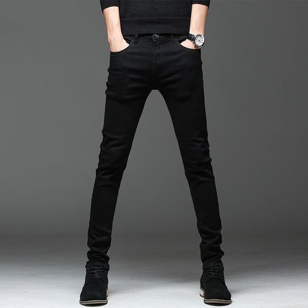 stretch men pencil pants skinny jeans denim long black brand casual slim fit, Blue 
stretch men pencil pants skinny jeans denim long black brand casual slim fit, Blue