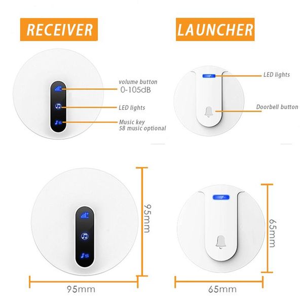 doorbells wireless doorbell waterproof 120m long distance with led light volume adjustable for home vh99
doorbells wireless doorbell waterproof 120m long distance with led light volume adjustable for home vh99