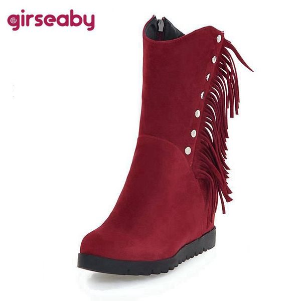 boots girseaby women mid-calf high increasing platform round toe wedges flock rivets tassel zipper flat with size 33-43 casual, Black
boots girseaby women mid-calf high increasing platform round toe wedges flock rivets tassel zipper flat with size 33-43 casual, Black