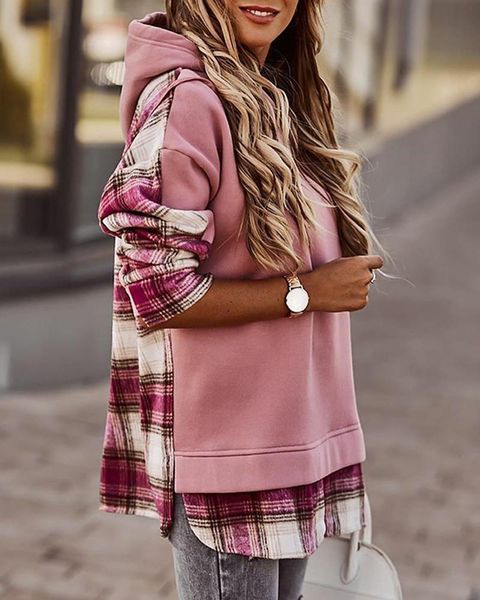 long sleeve loose hooded women casual sweatshirt hoodies plaid fashion ocdip, Black 
long sleeve loose hooded women casual sweatshirt hoodies plaid fashion ocdip, Black