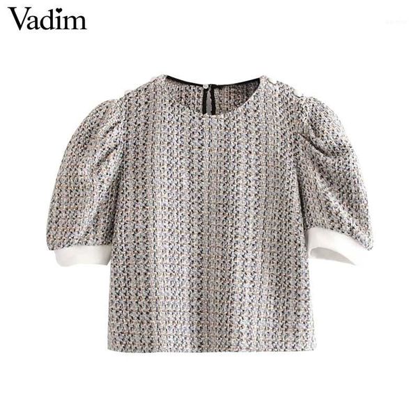 vadim women sweet tweed chic blouse short puff sleeve o neck casual shirt female buttons zipper decorate blusas da6201, White
vadim women sweet tweed chic blouse short puff sleeve o neck casual shirt female buttons zipper decorate blusas da6201, White