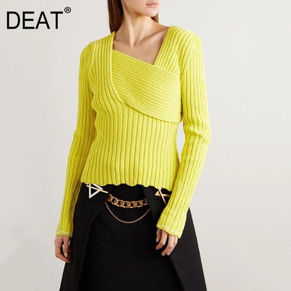 women's sweaters deat 2021 spring solid color v-neck knit sweater women vintage slim irregular temperament pullover clothing pd533, White;black
women's sweaters deat 2021 spring solid color v-neck knit sweater women vintage slim irregular temperament pullover clothing pd533, White;black