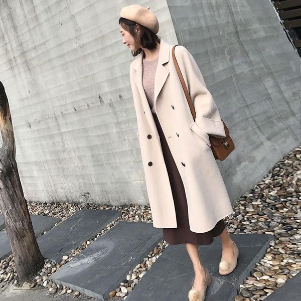 women's wool & blends casual double breasted long woolen winter coats slim pockets coat and jacket solid turn-down collar ladies, Black
women's wool & blends casual double breasted long woolen winter coats slim pockets coat and jacket solid turn-down collar ladies, Black