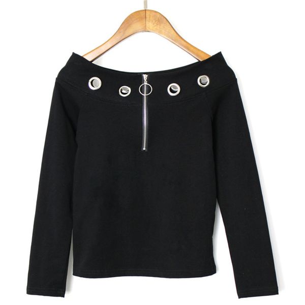 one women's new punk line style collar elastic slim fit long sleeve t-shirt for women in spring 2019, Black;gray
one women's new punk line style collar elastic slim fit long sleeve t-shirt for women in spring 2019, Black;gray