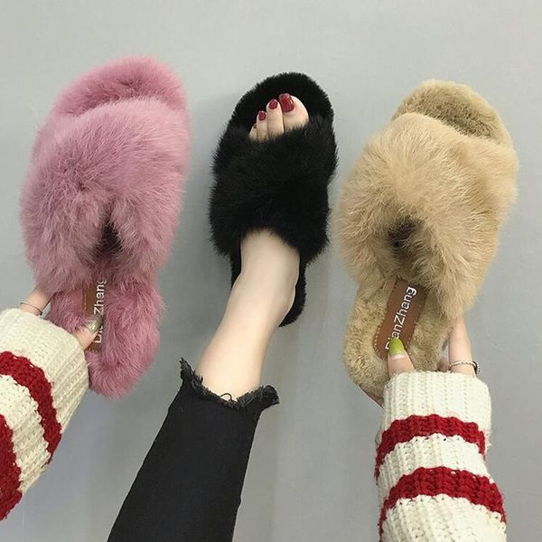 women winter bunny fur slippers ladies cross furry indoor slides warm fluffy flat shoes woman autumn outside flip flops home hot, Black
women winter bunny fur slippers ladies cross furry indoor slides warm fluffy flat shoes woman autumn outside flip flops home hot, Black