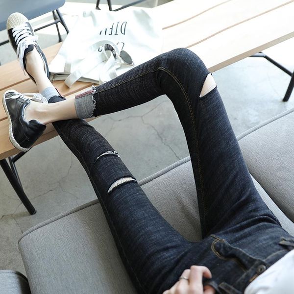 spring and autumn new curled hole high waist cropped pants were thin skinny jeans, Blue
spring and autumn new curled hole high waist cropped pants were thin skinny jeans, Blue