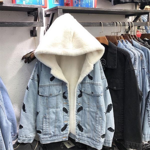 women's jackets 2021 winter fashion splice for women thickened plus velvet hooded cowboy jacket feather short cotton-padded coat, Black;brown
women's jackets 2021 winter fashion splice for women thickened plus velvet hooded cowboy jacket feather short cotton-padded coat, Black;brown