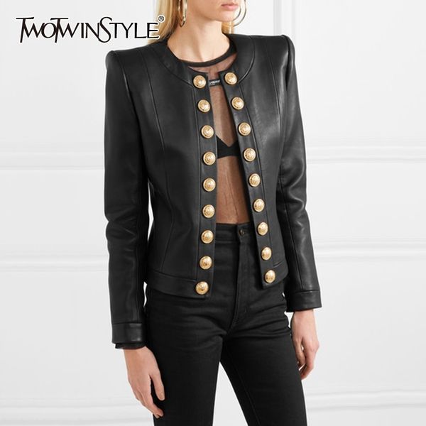 twotwinstyle black female pu leather jackets long sleeve double breasted women's coat large size 2019 autumn fashion ol new y200101, Black;brown
twotwinstyle black female pu leather jackets long sleeve double breasted women's coat large size 2019 autumn fashion ol new y200101, Black;brown