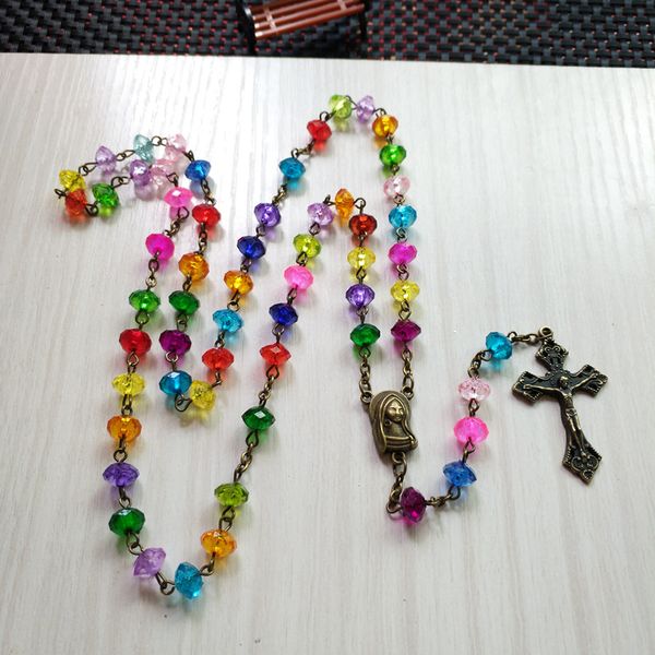 colorful acrylic beads vintage jesus cross rosary necklace for women religious catholic jewelry, Silver
colorful acrylic beads vintage jesus cross rosary necklace for women religious catholic jewelry, Silver