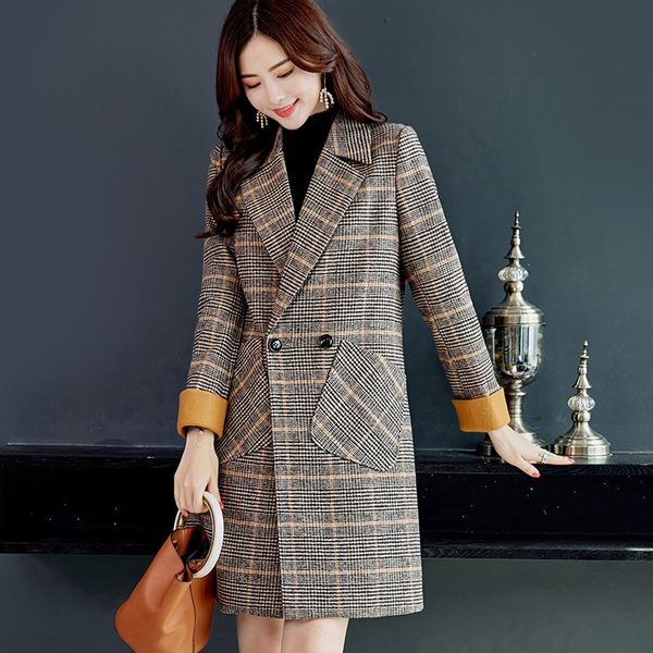 autumn and winter new korean casual wild in the long retro women's plaid woolen coat, Black
autumn and winter new korean casual wild in the long retro women's plaid woolen coat, Black