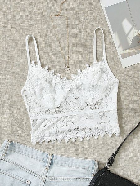 tall solid crop lace cami i5zl#, White
