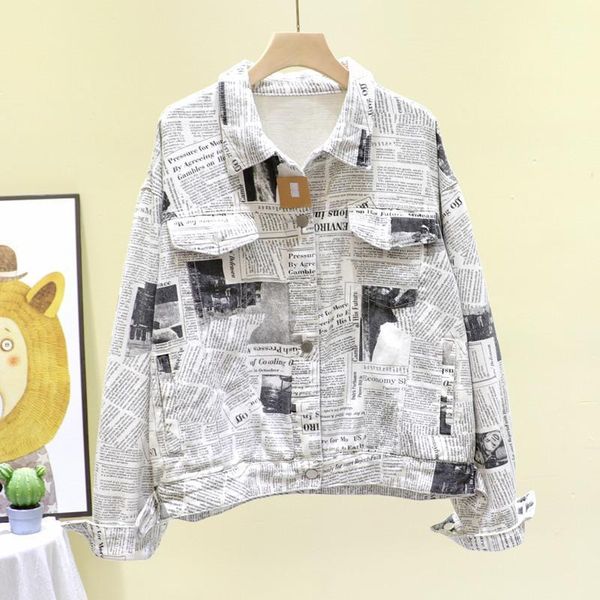 female white retro loose denim jacket 2020 spring fall new korean style college style casual jeans jacket newspaper print coat1, Black;brown
female white retro loose denim jacket 2020 spring fall new korean style college style casual jeans jacket newspaper print coat1, Black;brown