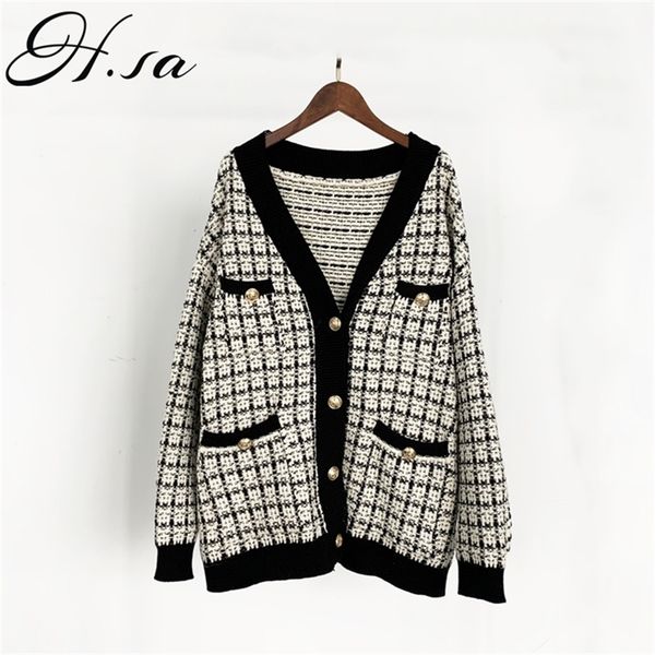 h.sa women sweater jacket oversized knitted cardigans loose plaid jumpers korean clothing robe long coat sueter feminino y200910, White;black
h.sa women sweater jacket oversized knitted cardigans loose plaid jumpers korean clothing robe long coat sueter feminino y200910, White;black