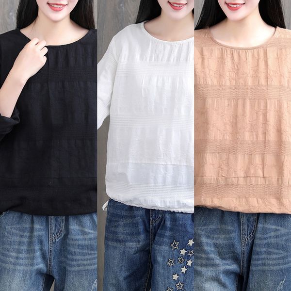 cotton and coat hemp jacquard women's t-shirt autumn new style style round neck loose bottomed bottom hem showing thin t-shirt msqwd, White
cotton and coat hemp jacquard women's t-shirt autumn new style style round neck loose bottomed bottom hem showing thin t-shirt msqwd, White