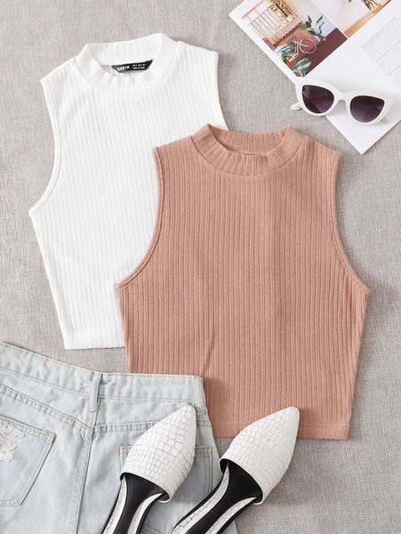 2 pack rib-knit tank 74b0#, White