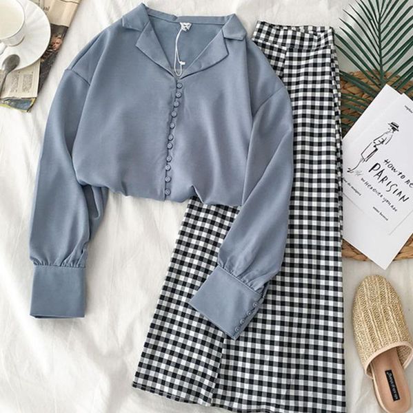 elegant plaid long skirt women summer two piece set v-neck blue blouse + high waist a-line skirt office lady wear matching sets, Black
elegant plaid long skirt women summer two piece set v-neck blue blouse + high waist a-line skirt office lady wear matching sets, Black