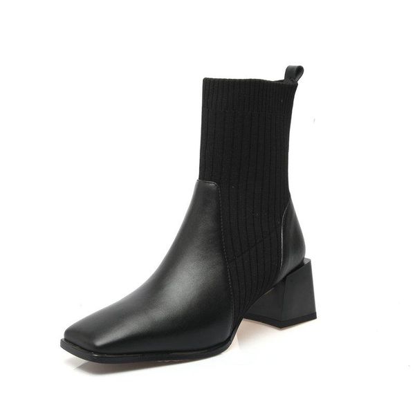 vintage square toe shoes woman genuine leather thick high heels ankle boots knitting band 2021 winter party working boots, Black
vintage square toe shoes woman genuine leather thick high heels ankle boots knitting band 2021 winter party working boots, Black