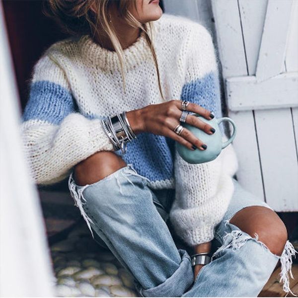 long sleeve mohair colorblock sweater 2020 winter autumn woman sweaters pullovers casual knitted striped fuzzy fluffy sweater, White;black
long sleeve mohair colorblock sweater 2020 winter autumn woman sweaters pullovers casual knitted striped fuzzy fluffy sweater, White;black