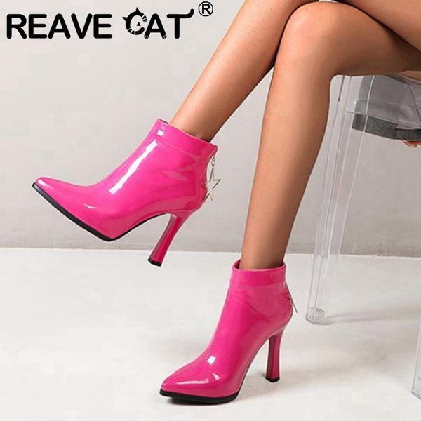 reave cat ladies ankle bootie pointed toe 10.5cm thin heels patent leather zip star colorful waterproof big size spring c2236, Black
reave cat ladies ankle bootie pointed toe 10.5cm thin heels patent leather zip star colorful waterproof big size spring c2236, Black