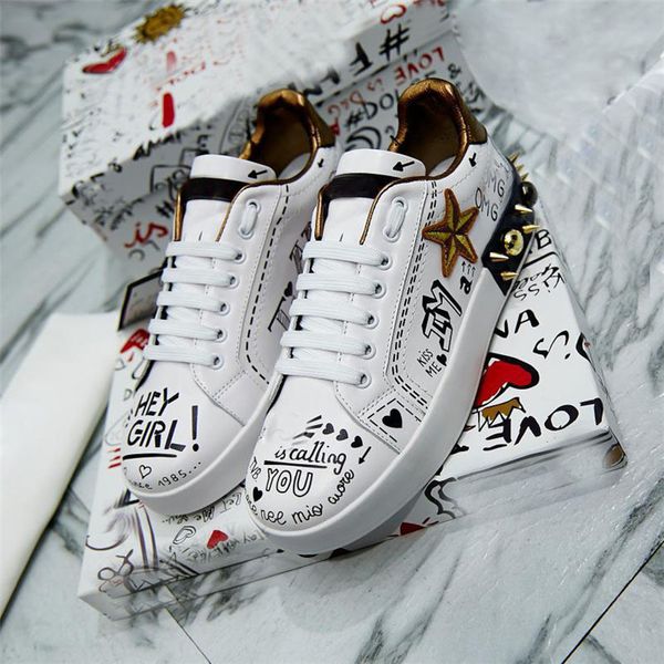internet star with ins 2020 new printing graffiti rivet leather thick bottom small white shoes, Black
internet star with ins 2020 new printing graffiti rivet leather thick bottom small white shoes, Black