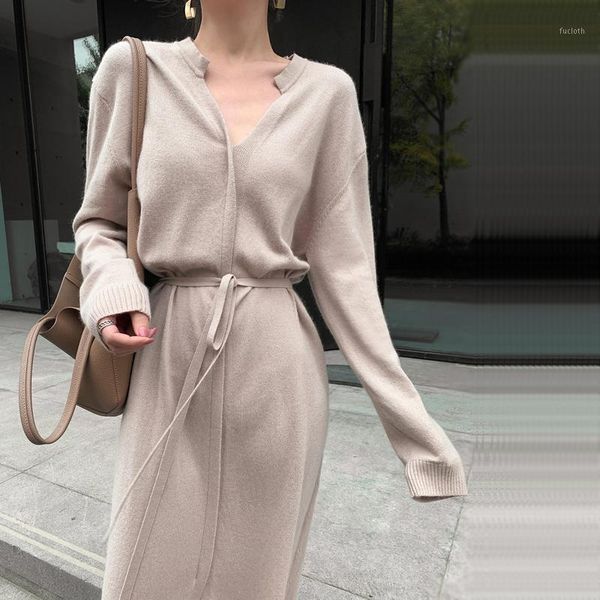 long knitted dress for women elegance solid color v-neck sashes dresses autumn korean style chic 2020 new fashion casual1, Black;gray
long knitted dress for women elegance solid color v-neck sashes dresses autumn korean style chic 2020 new fashion casual1, Black;gray