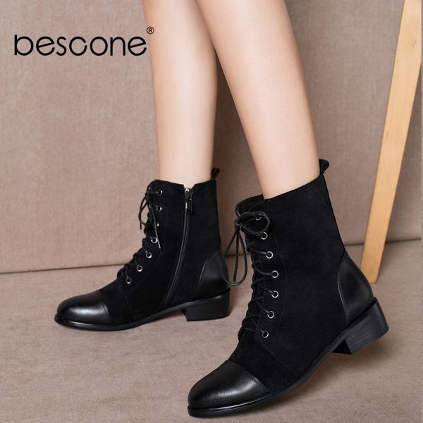 bescone fashion genuine leather square toe ladies boots spring autumn slip-on square heel shoes solid lace-up women boots bo244, Black 
bescone fashion genuine leather square toe ladies boots spring autumn slip-on square heel shoes solid lace-up women boots bo244, Black