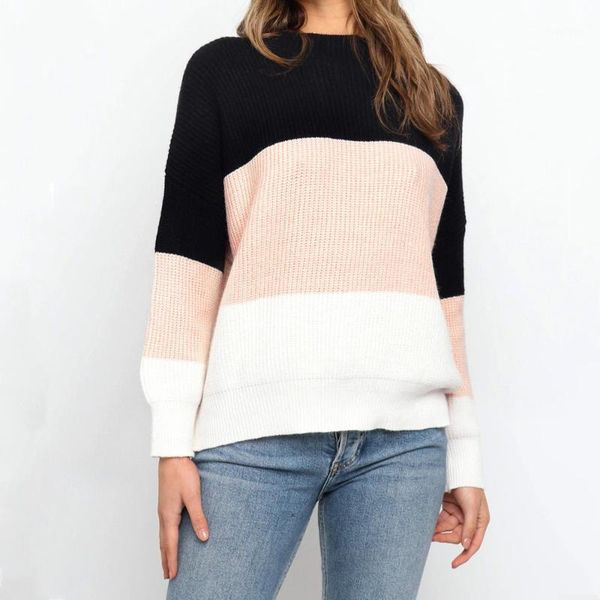 women autumn winter casual loose sweater fashion color matching design o-neck long sleeve patchwork pullover knitted ladies1, White;black
women autumn winter casual loose sweater fashion color matching design o-neck long sleeve patchwork pullover knitted ladies1, White;black