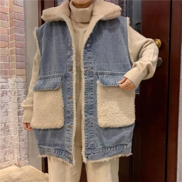 winter 2020 new korean style loose bf all-match lapel long sleeve faux lalambswool denim waistcoat coat female student, Black
winter 2020 new korean style loose bf all-match lapel long sleeve faux lalambswool denim waistcoat coat female student, Black