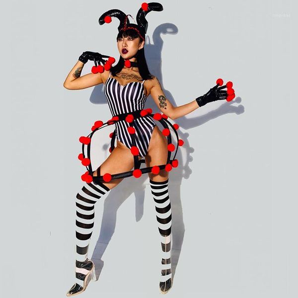 sexy stage costume women clown black and white striped bodysuit horns headdress lantern skirt female singer dj ds wear dn55851, Black;red
sexy stage costume women clown black and white striped bodysuit horns headdress lantern skirt female singer dj ds wear dn55851, Black;red