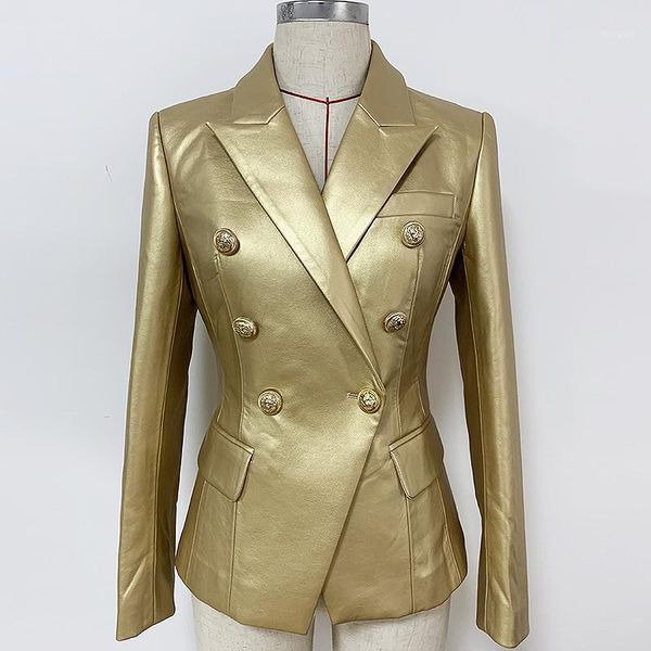 high street 2020 designer stylish blazer women's lion buttons gold leather blazer jacket1, White;black
high street 2020 designer stylish blazer women's lion buttons gold leather blazer jacket1, White;black